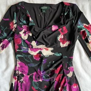 Lauren Ralph Lauren Black Purple Magenta Green Floral Flower Print